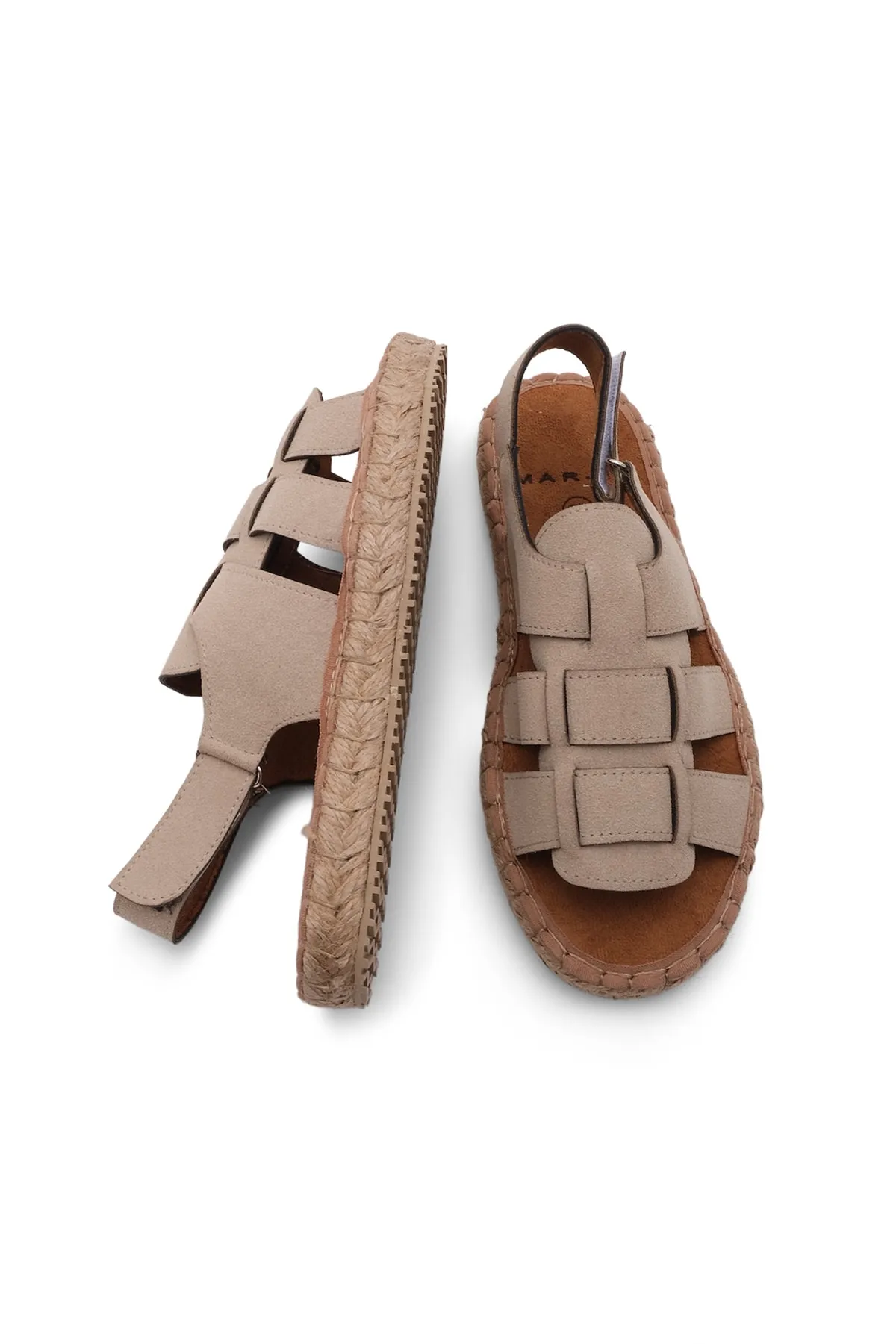 Marjin  Damen Alltagssandalen Strohsohle Klettverschluss Kunle Beige