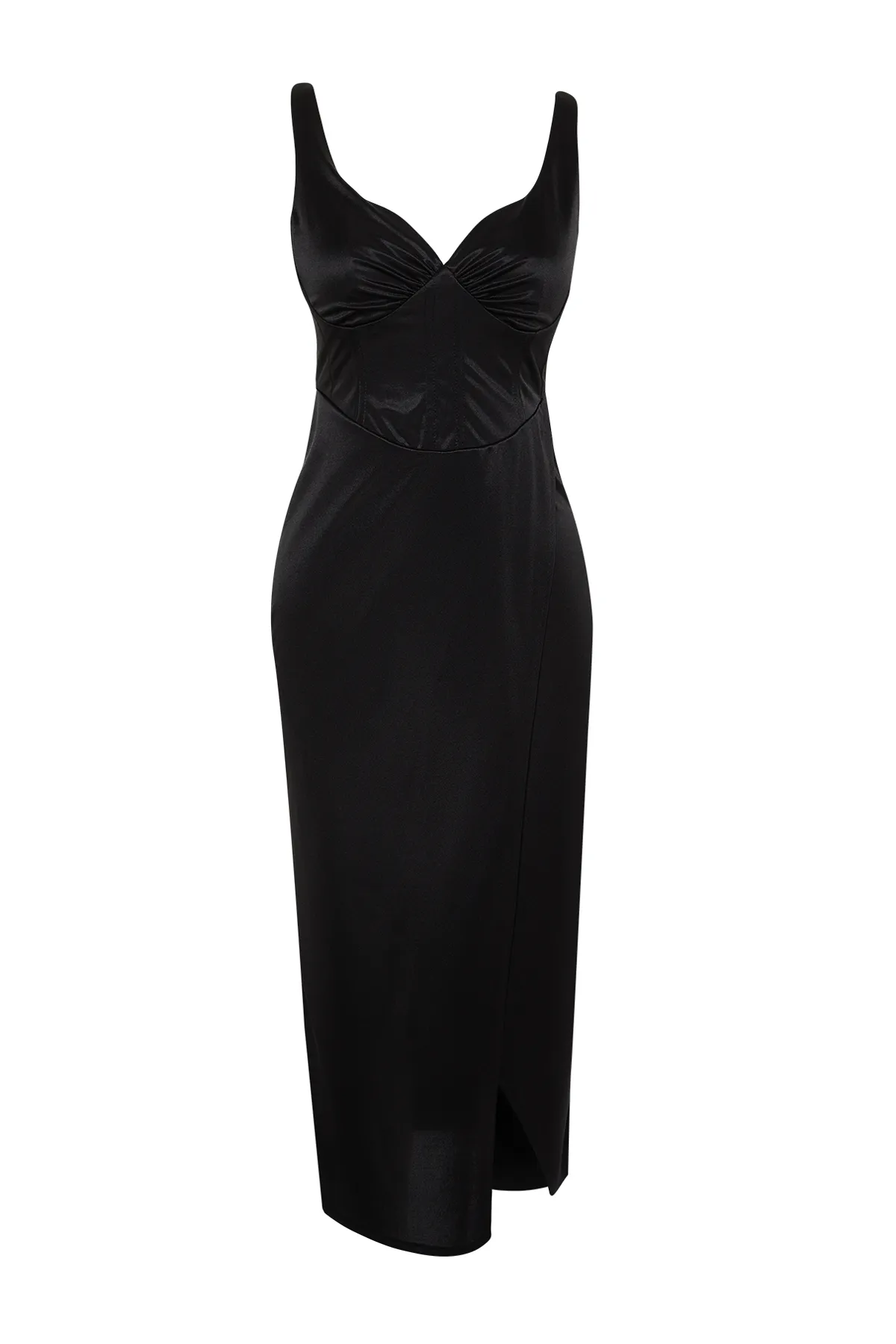 Trendyol Collection  Schwarzes drapiertes Wickelkleid aus Satin TPRSS24EL00054