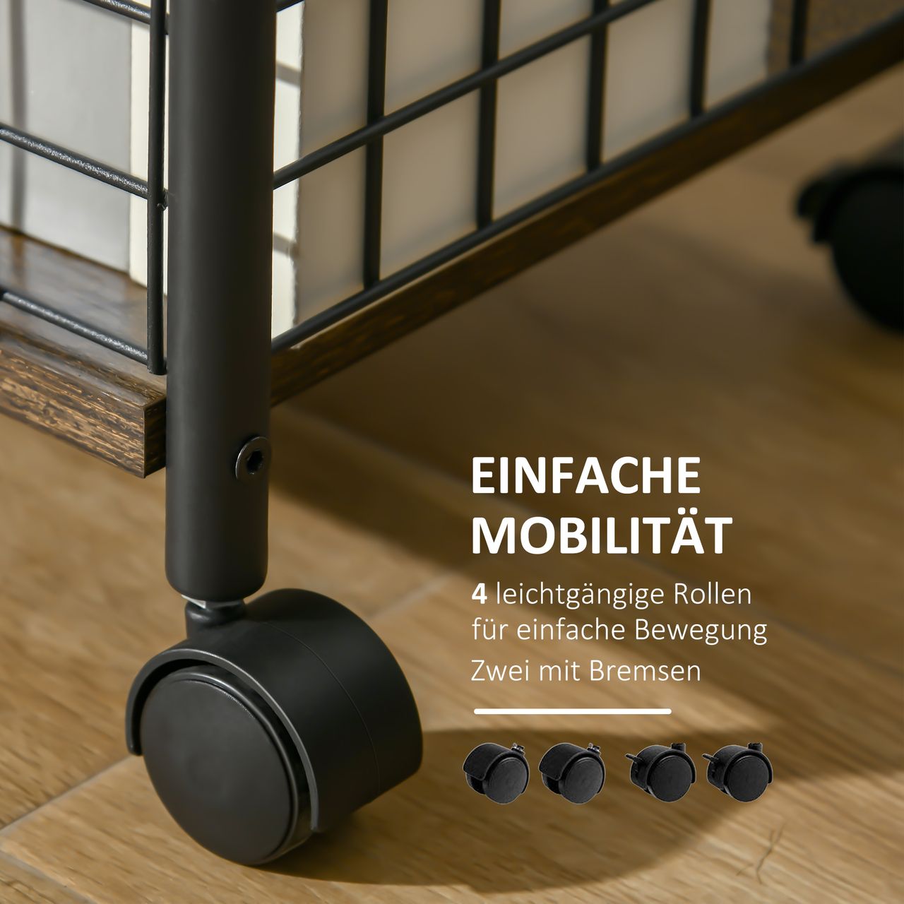 HOMCOM Küchenwagen Servierwagen mit Arbeitsplatte und 2 Aufbewahrungskörben Beistellwagen mit 360°-Lenkrollen Küchentrolley Aufbewahrungswagen Spanplatte Rustikal-Braun 40 x 30 x 62 cm