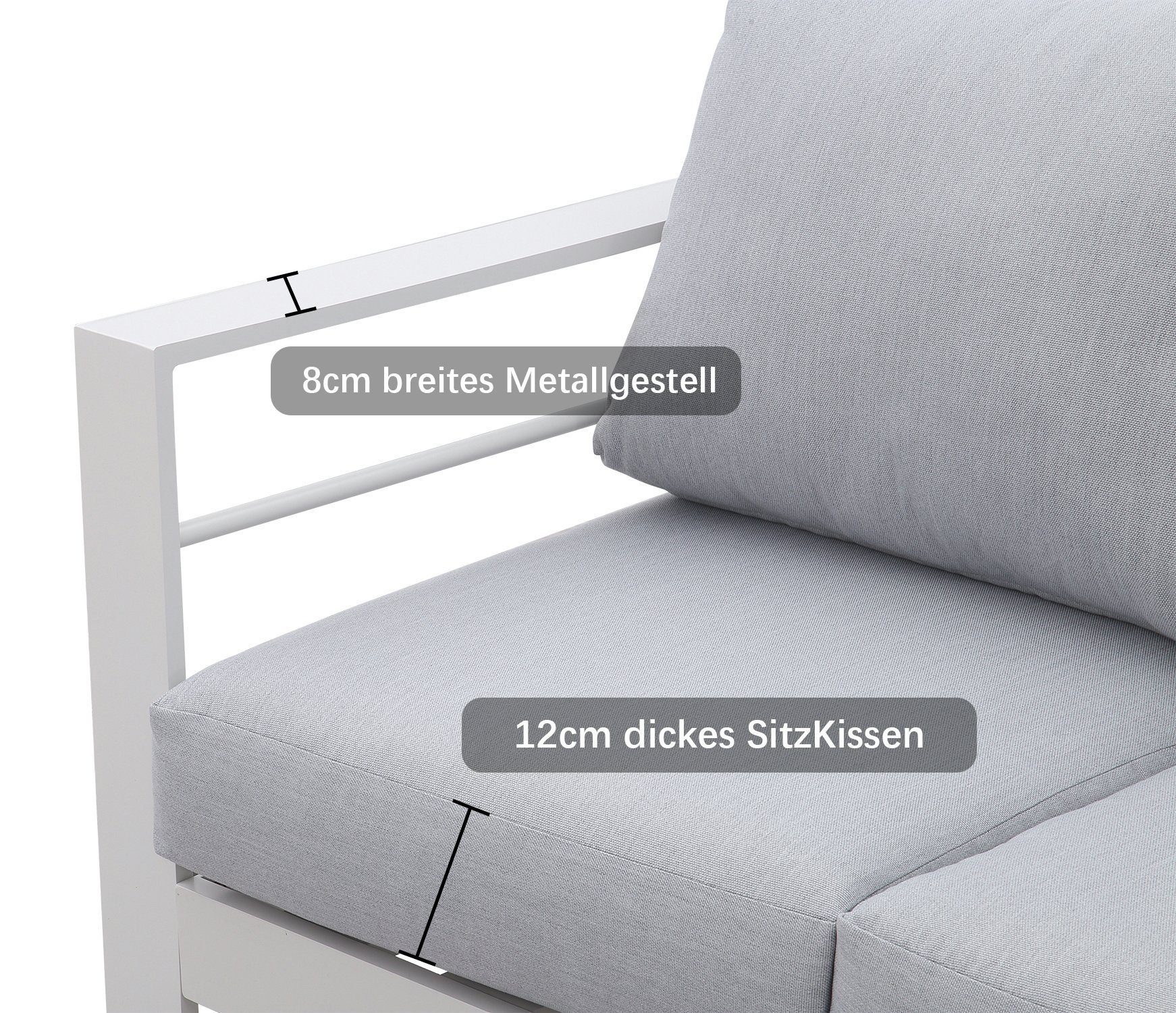 MeXo Loungeset 5-Sitzer Aluminium Gartenmöbel Set, (Terrassemöbel Set, 4-tlg., mit Sofa, Tisch), Lounge-Set Garten Balkon Terrasse für 5 Personen
