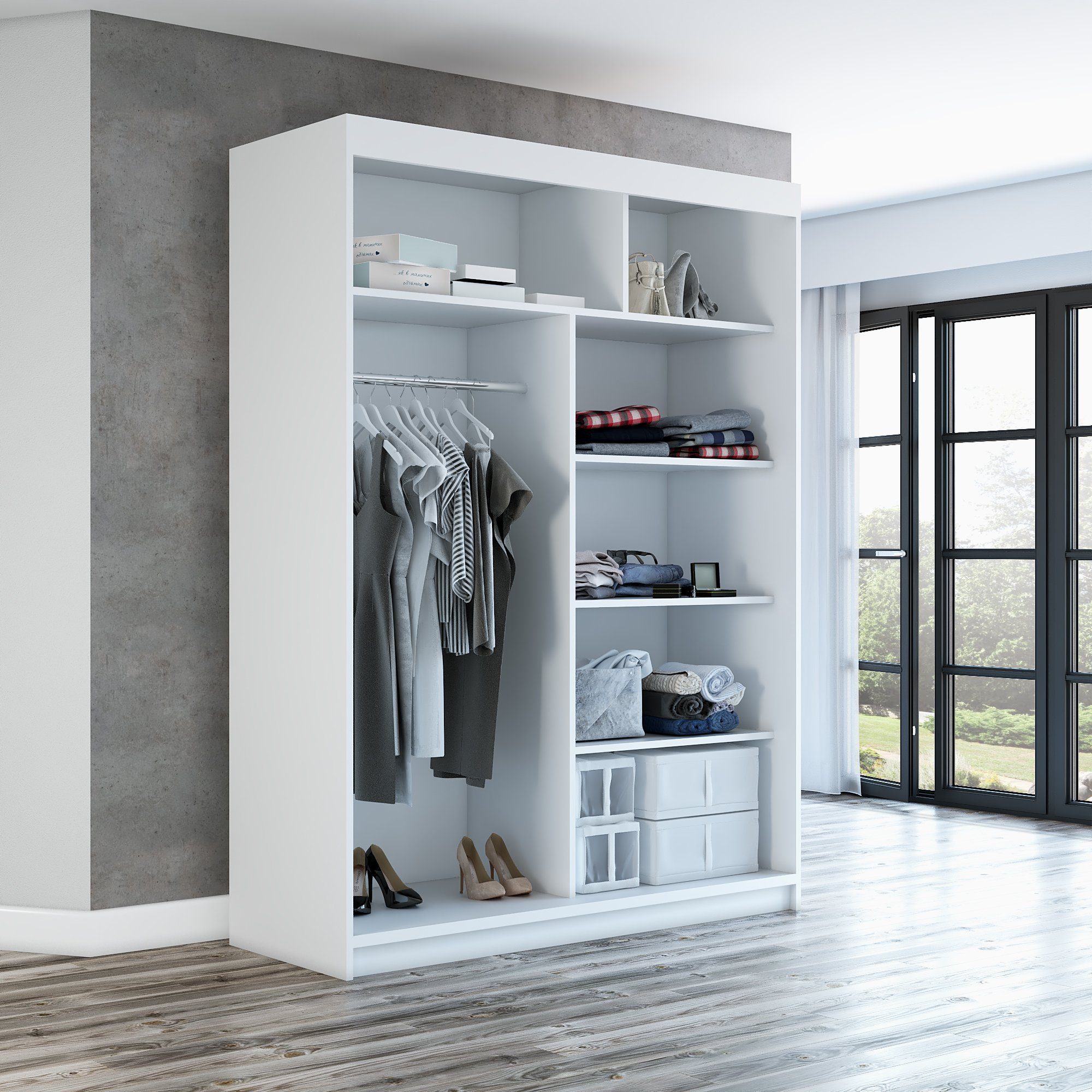 A&J MöbelLand GmbH Schwebetürenschrank NEO 160 cm 2-türig Schrank mit Spiegel