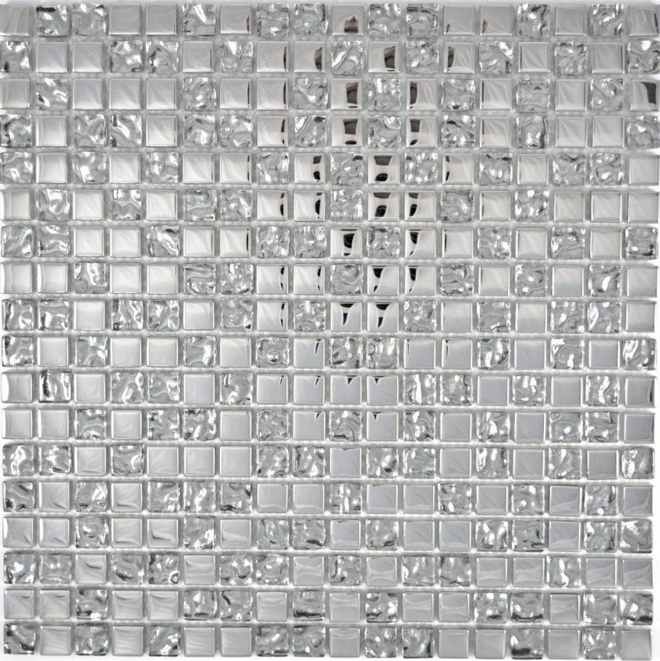 Mosani Mosaikfliesen Mosaikfliese Glasmosaik electroplated Silber Glas BAD WC Küche