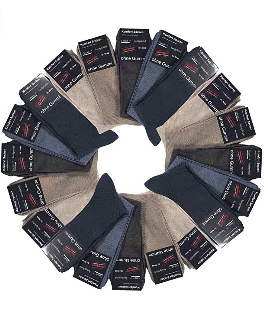 Cocain underwear Diabetikersocken Socken ohne Gummi Gesundheitssocken 100% Baumwolle (10-Paar) für Diabetiker geeignet