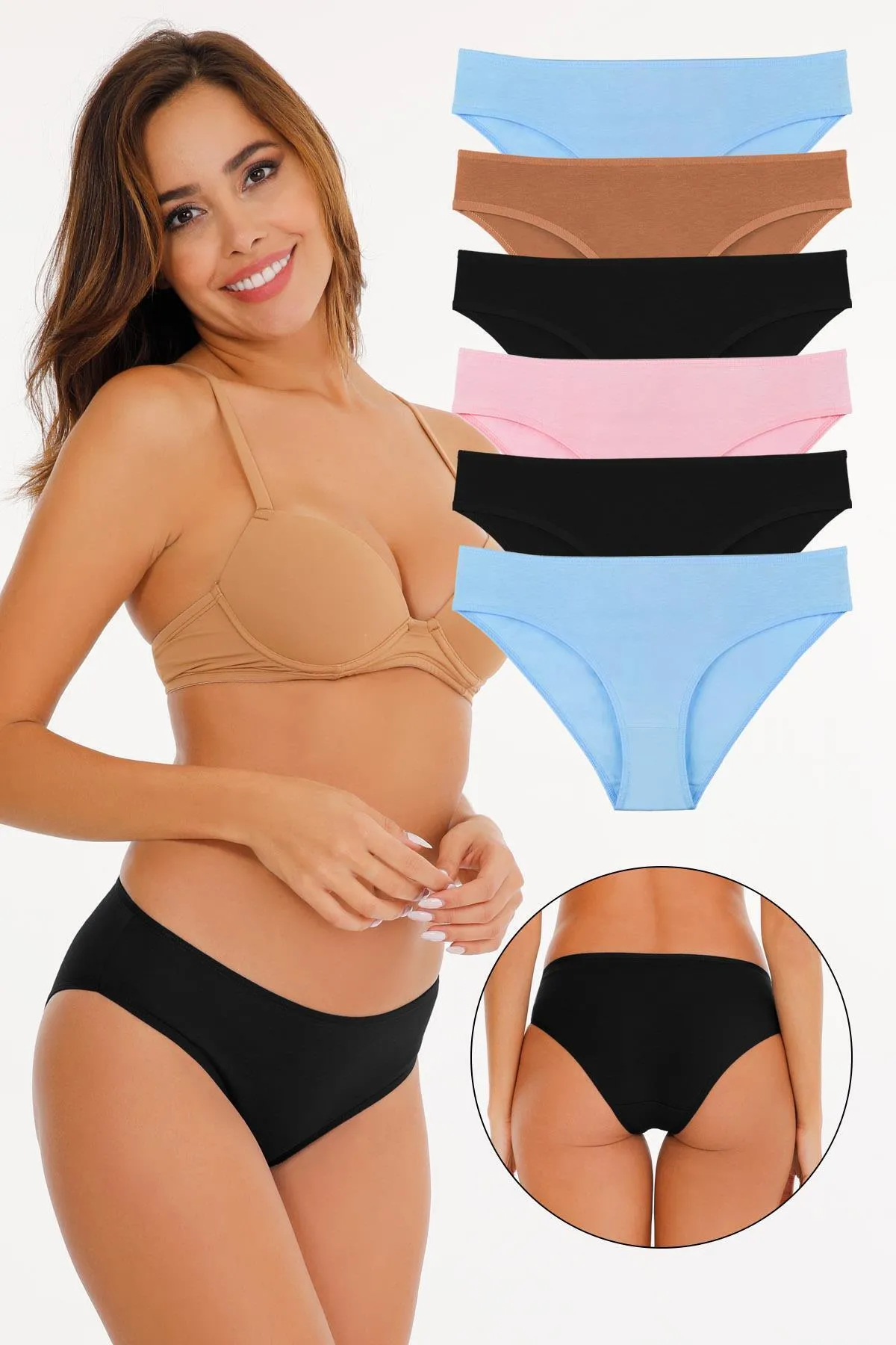 Sensu  6-teiliges Slip-Höschen aus Baumwolle in verschiedenen Farben für Damen