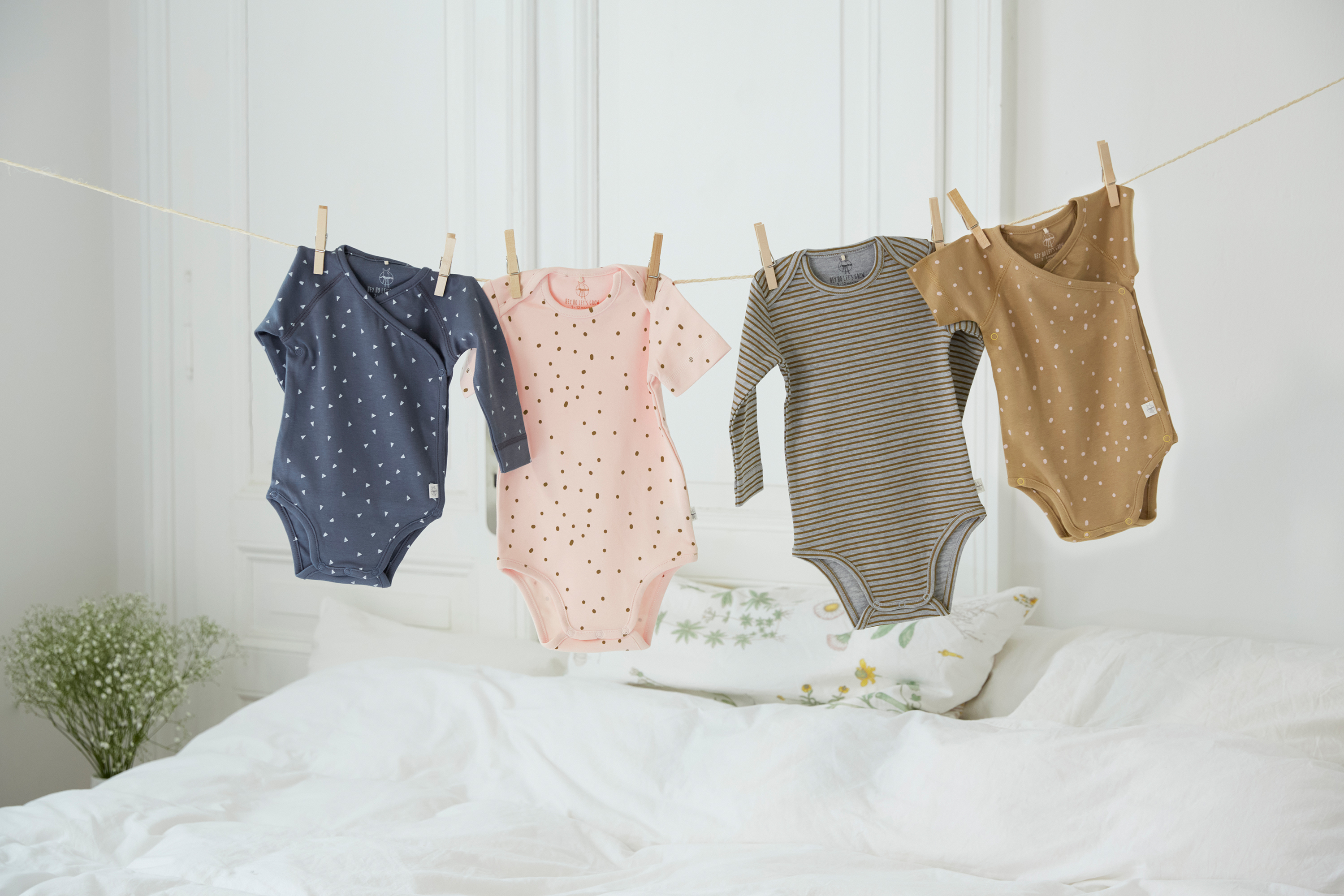 Baby Wickelbody langarm - Bio Baumwolle, Streifen, Grau meliert