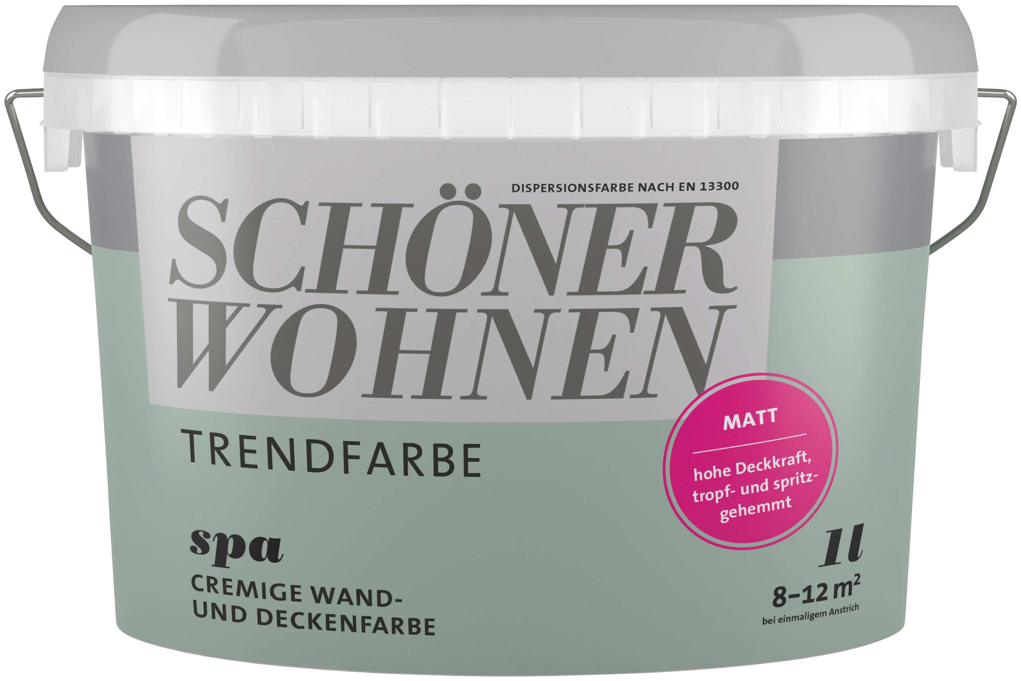 SCHÖNER WOHNEN FARBE Wand- und Deckenfarbe Trendfarbe, 1 Liter, Spa, hochdeckende Wandfarbe - für Allergiker geeignet