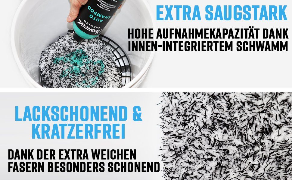 Cleaneed Waschhandschuh Premium Waschhandschuh (Besonders Lackschonend Dank extra weicher Mikrofaser), Extra Saugstark - Für Auto, Felgen und Motorrad - Autoschwamm
