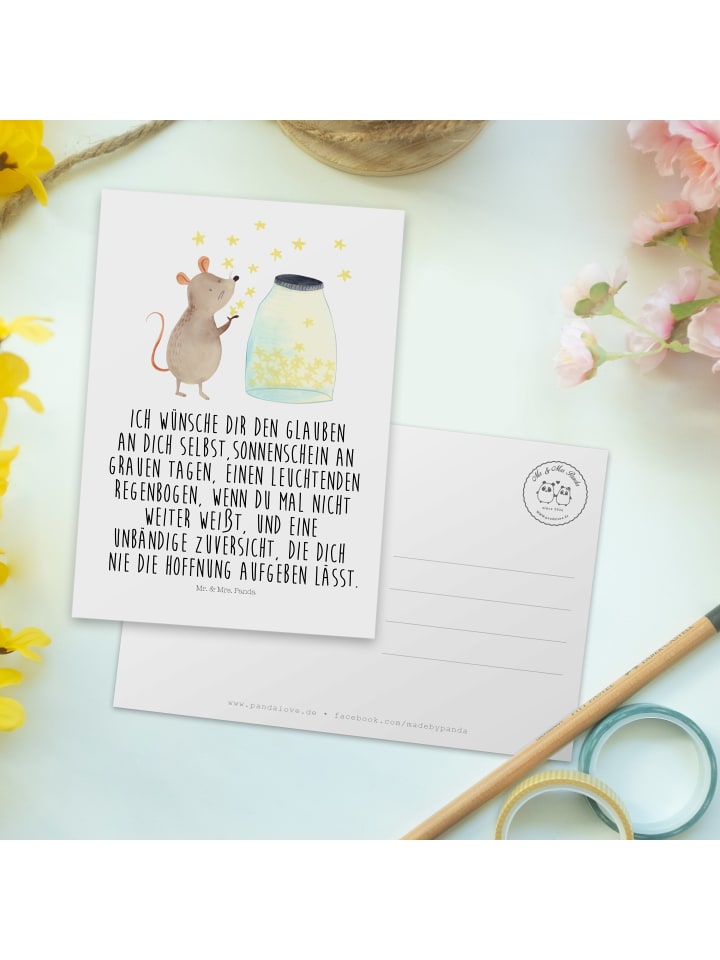 Mr. & Mrs. Panda Postkarte Maus Sterne mit Spruch in Weiß günstig kaufen onesize