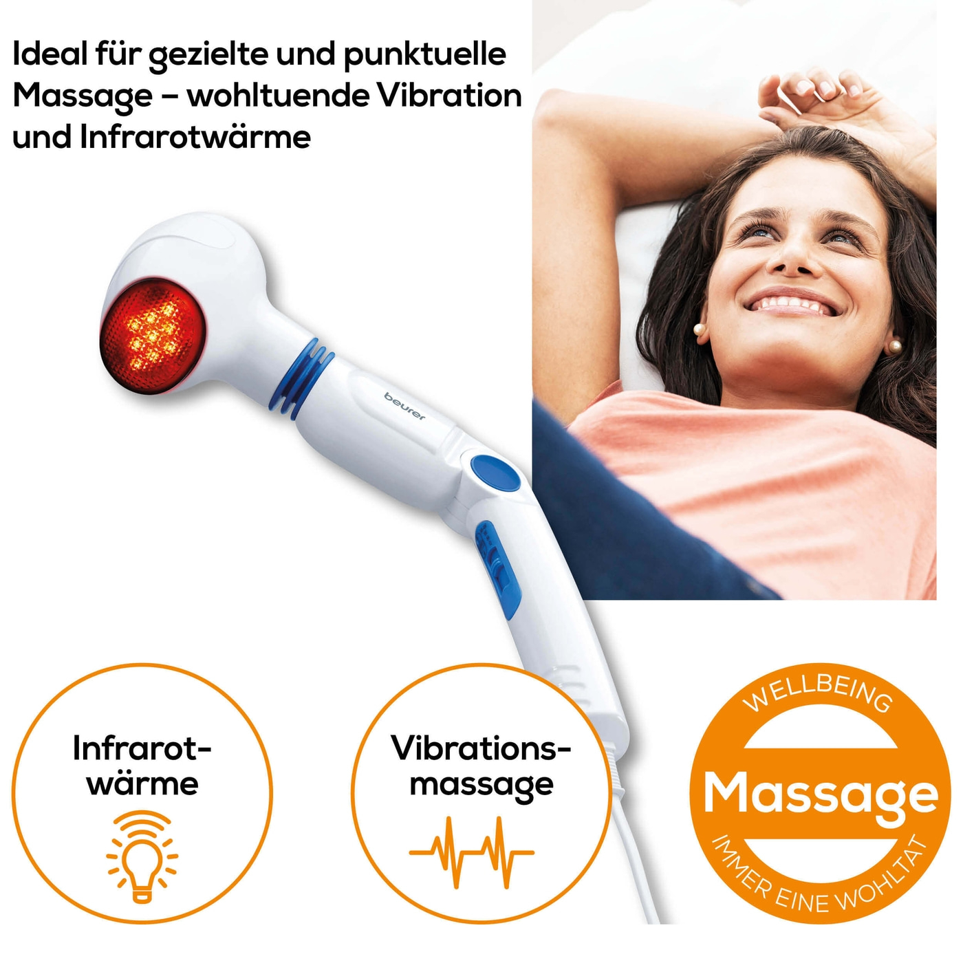 Beurer Infrarot-Massagegerät MG 40-Massagegerät für wohltuende Vibrationsmassage, Infrarotwärme & 4 Aufsätzen