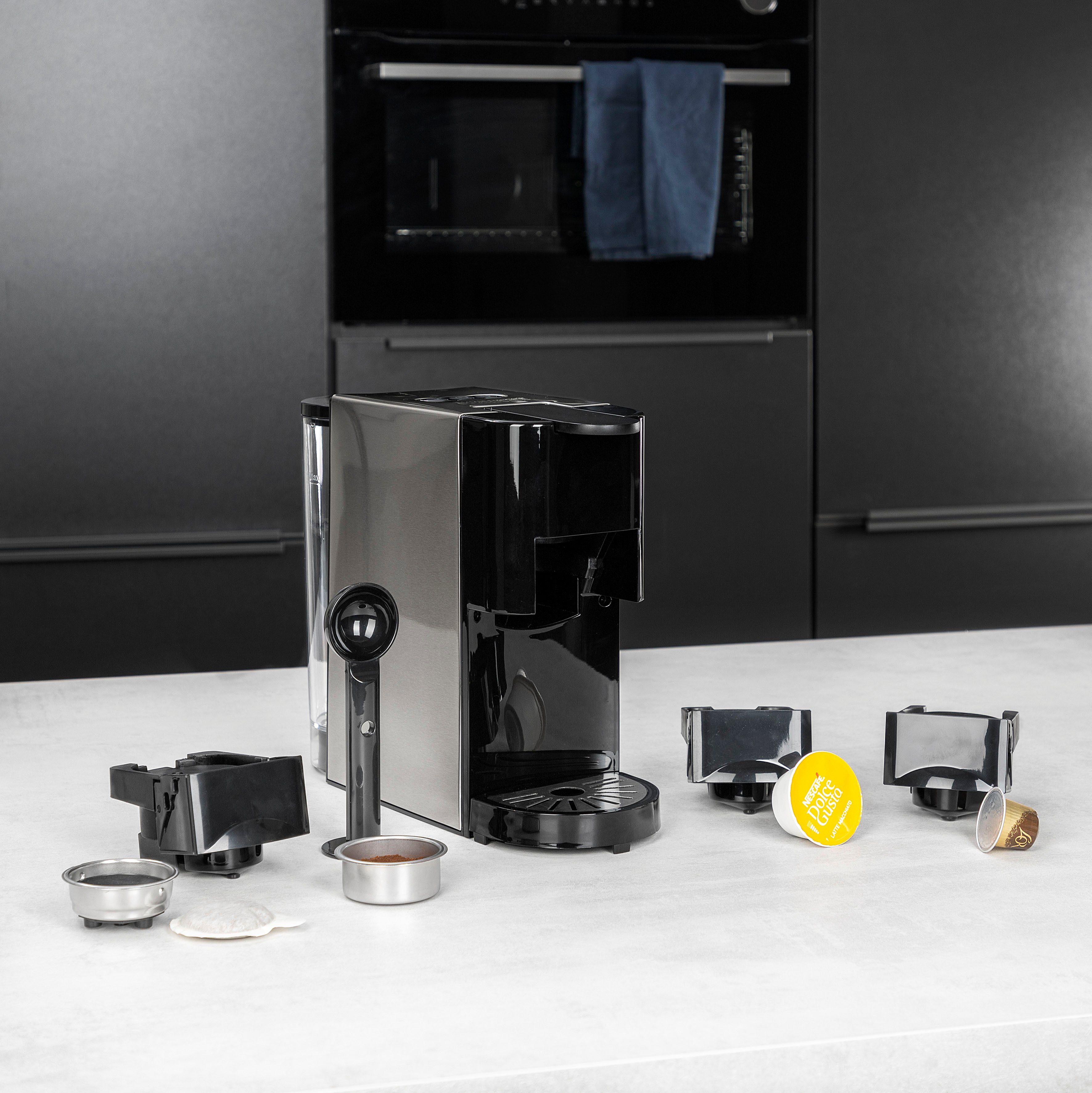 PRINCESS Kapsel-/Kaffeepadmaschine 249450, 4-in-1, Kapsel, Pads, Gemahlenen Kaffee, 1450 Watt
