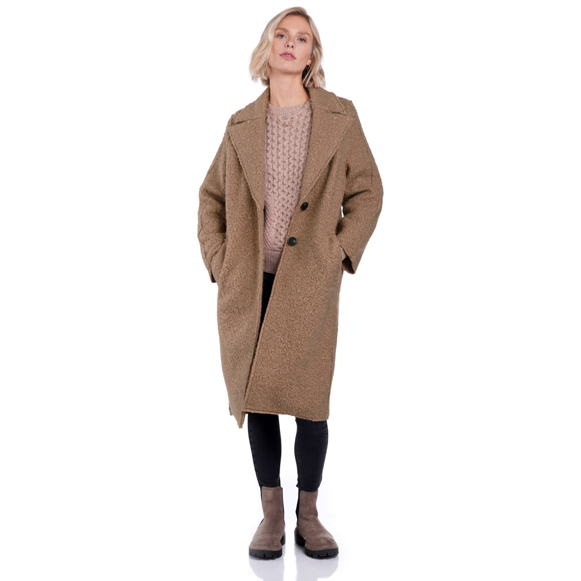 Damen Mantel in Bouclé-Optik