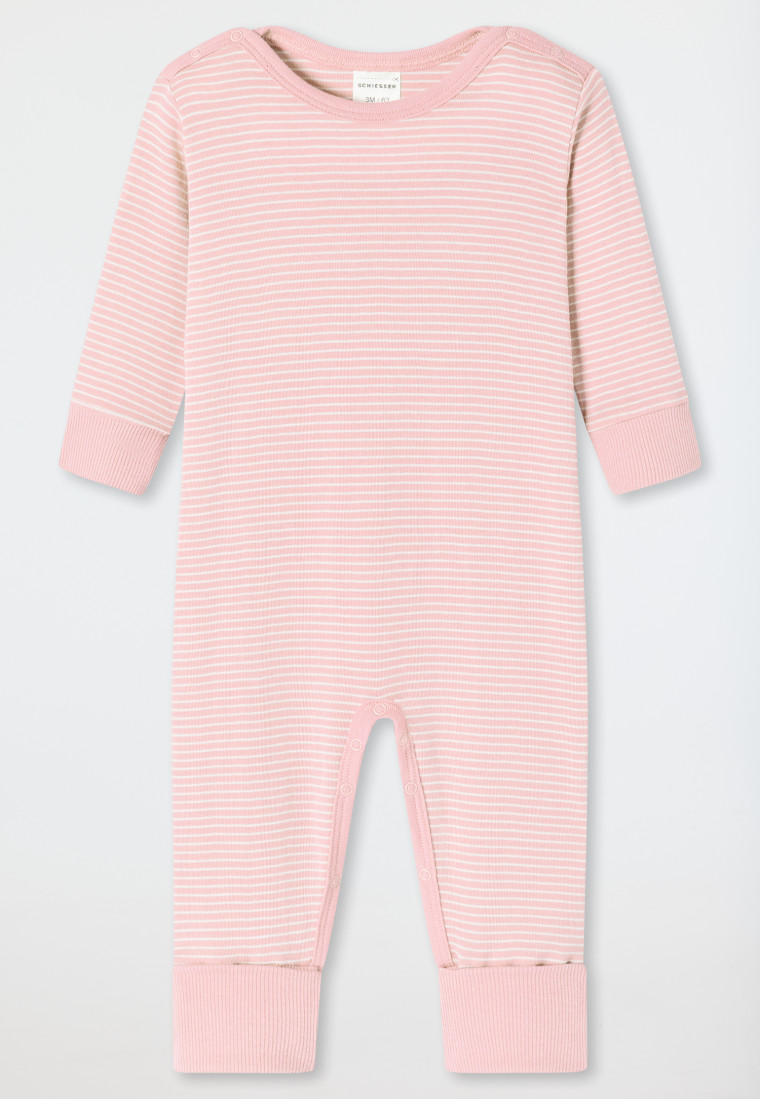 Babyanzug Feinripp langarm Vario-Fuß Ringel rosa - Natural Love