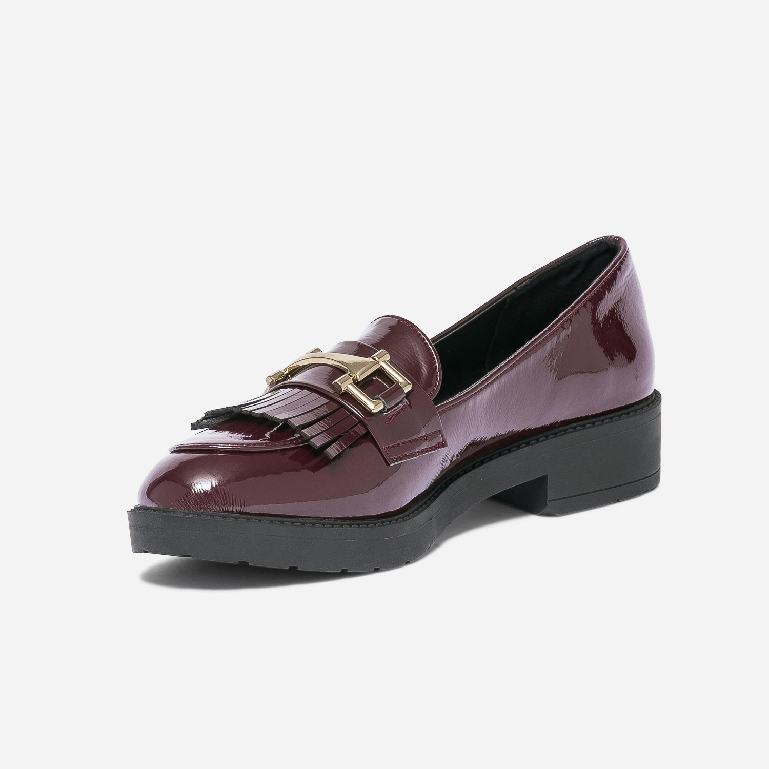 Mocassin bordeaux verni à franges