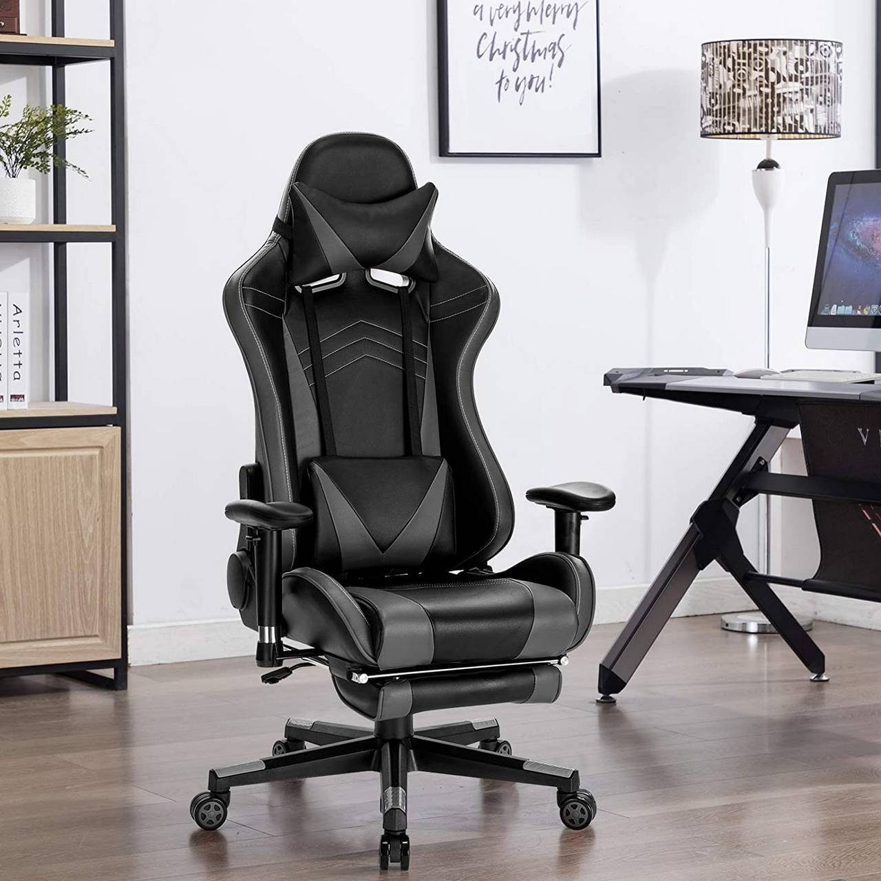 Woltu Gaming-Stuhl (1 St), mit Armlehnen Kopfkissen Lendenstütze Fußstütze