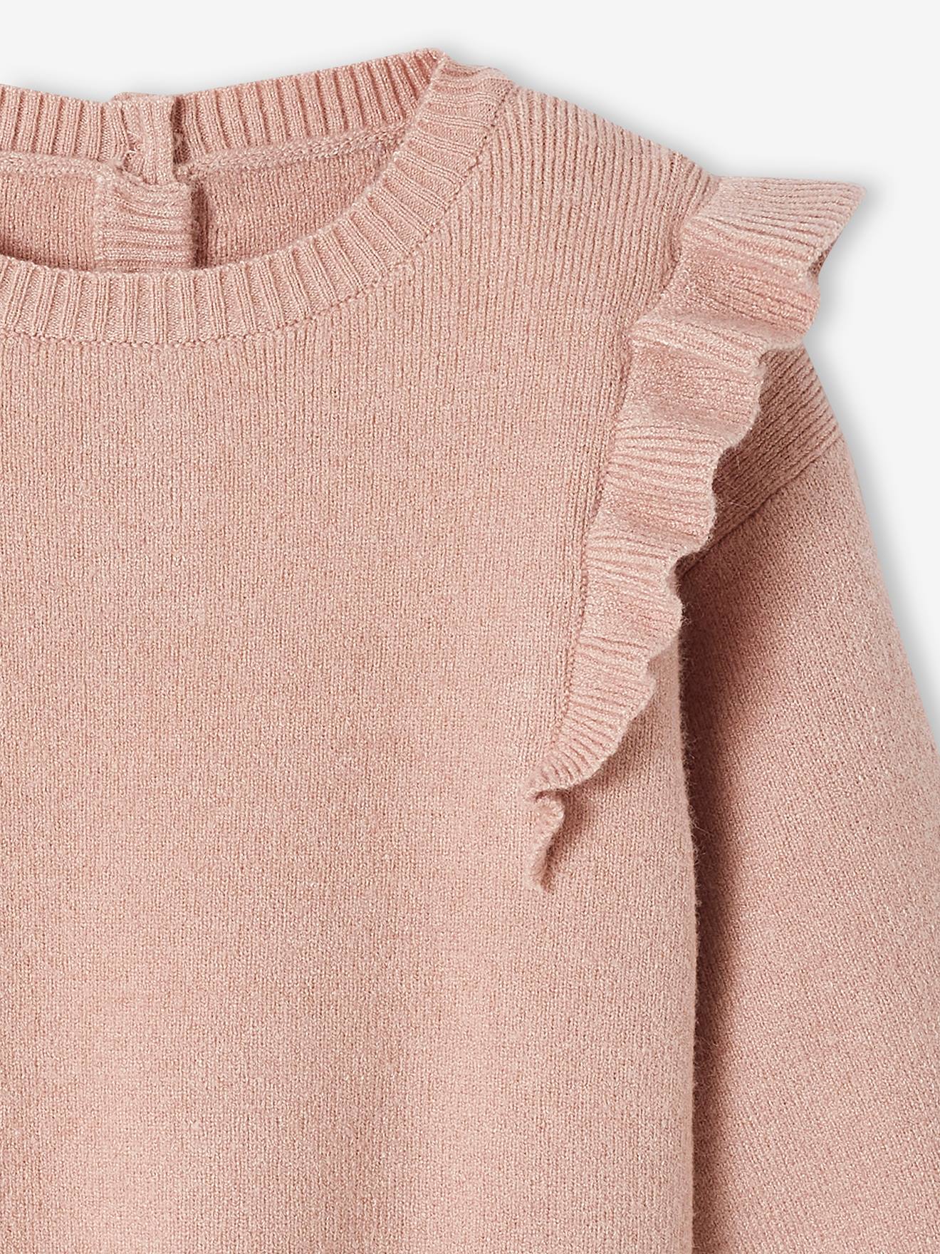 Ensemble bébé tricot pull + legging rose poudré
