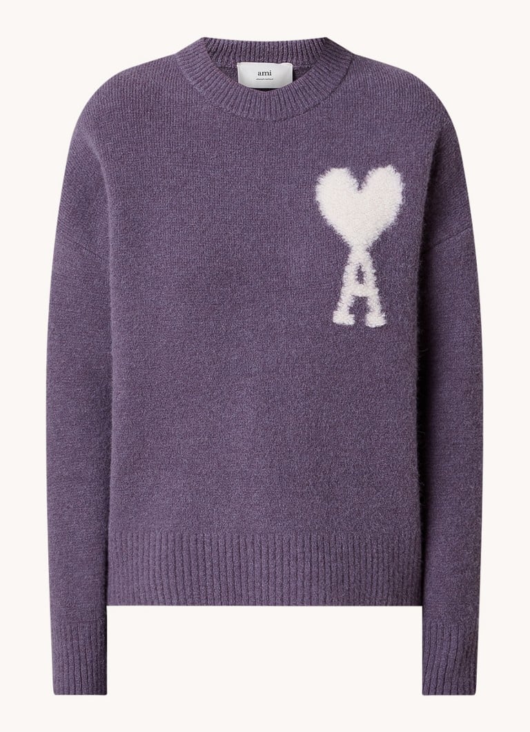 Maglione AMI Paris a maglia grossa in misto lana d'alpaca con logo lavorato a maglia.