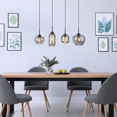 Globo Pendelleuchte, Leuchtmittel nicht inklusive, Hängeleuchte Rauchglas Glas Esszimmerlampe schwarz 4 Flammig E27