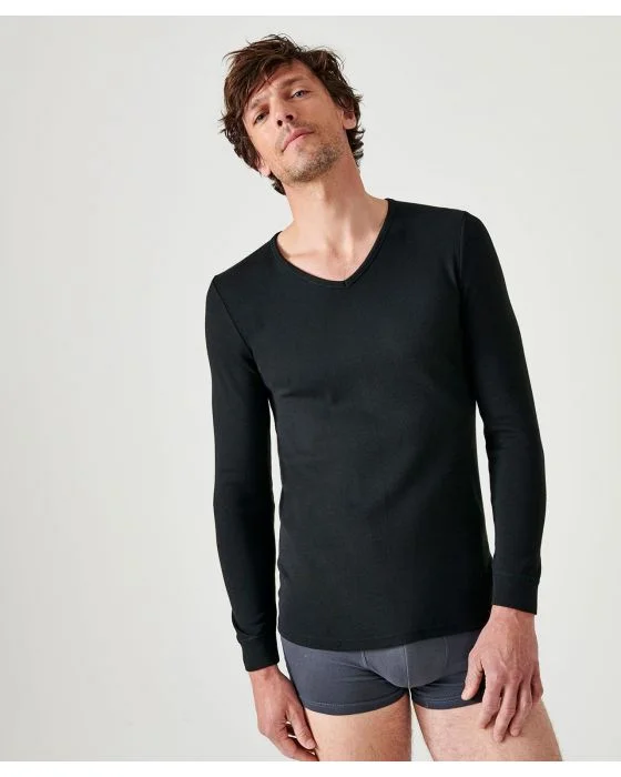 Tee-shirt col V, maille interlock Thermolactyl