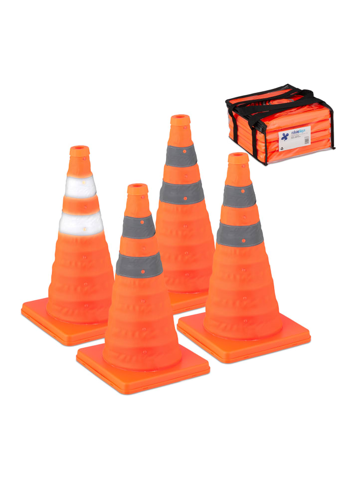 relaxdays 4 x Pylone in Orange/ Silber - (B)24,5 x (H)45 x (T)24,5 cm günstig kaufen onesize