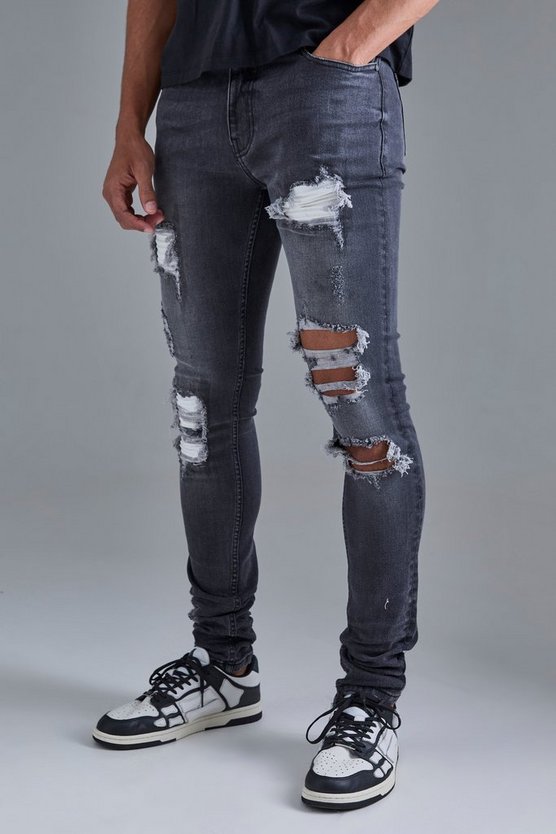 Weiße Skinny Stretch Bikerjeans mit Rissen