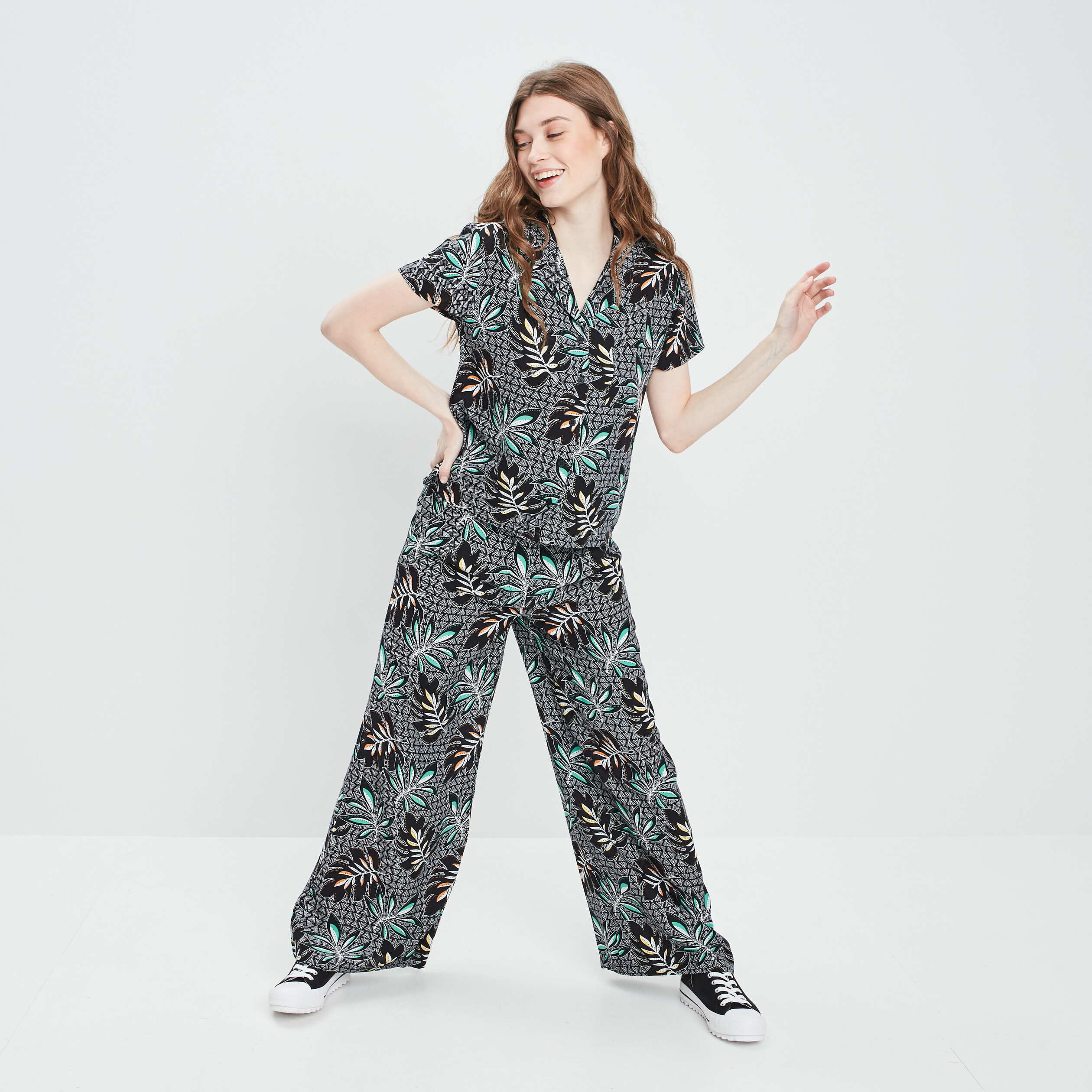 Pantalon large fluide noir femme | La Halle
