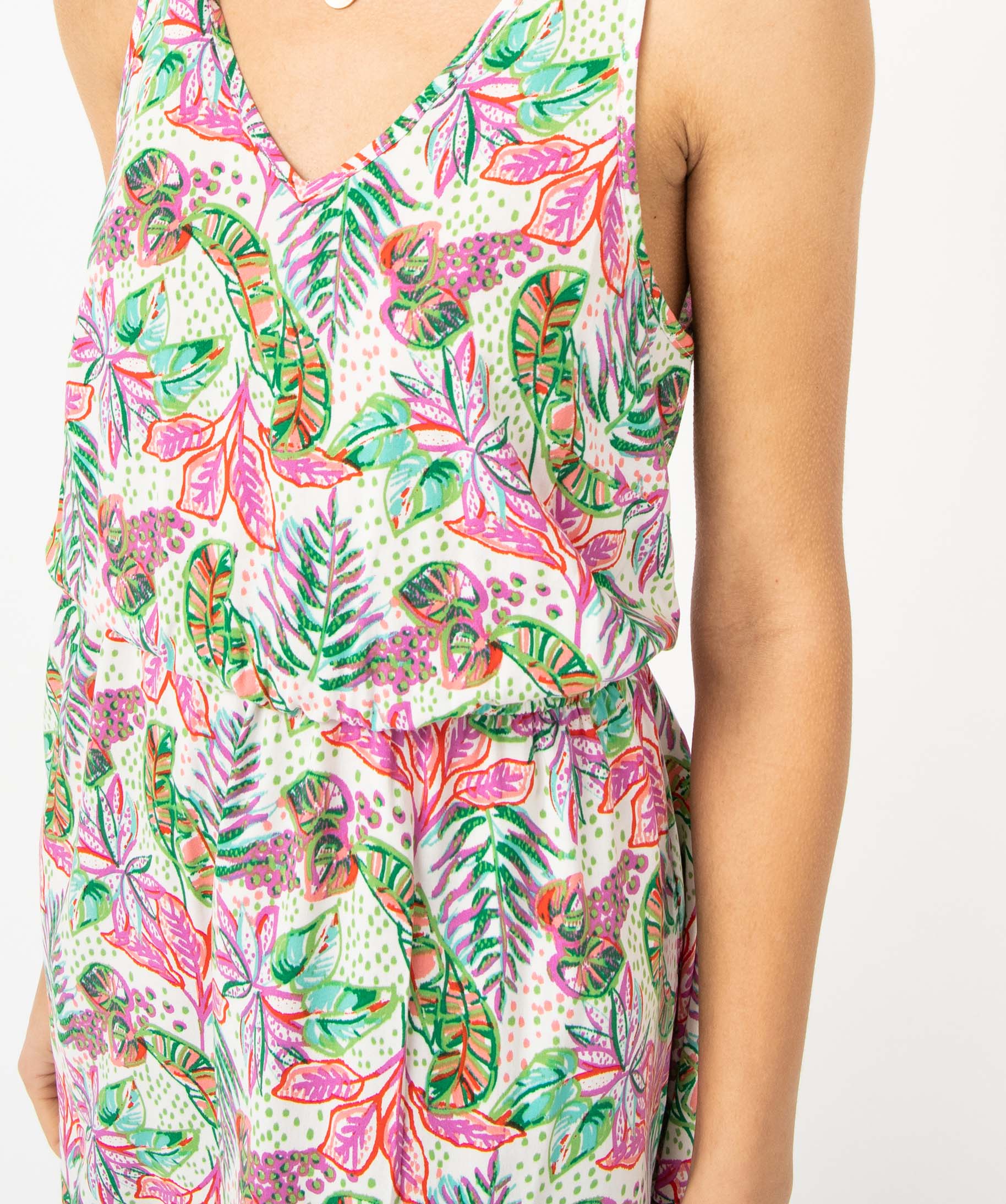 Robe femme à motifs fleuris avec double encolure V imprime | GEMO