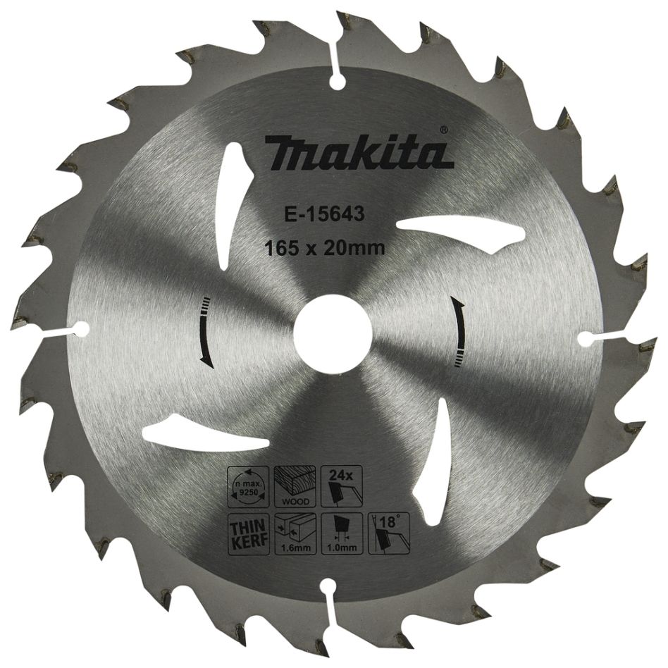 Makita Zubehör E-15643 Kreissägeblatt Holz 165 x 20 x 1,6 mm T24