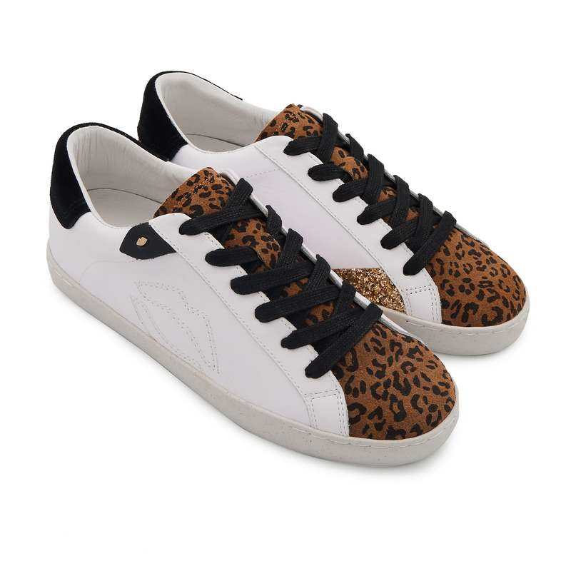 Baskets en cuir Colette blanc léopard