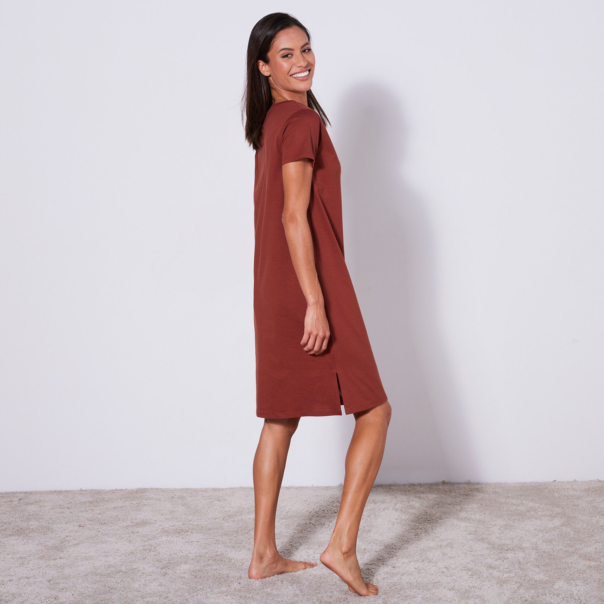 Chemise de nuit courte manches courtes imprimé « écureuil »