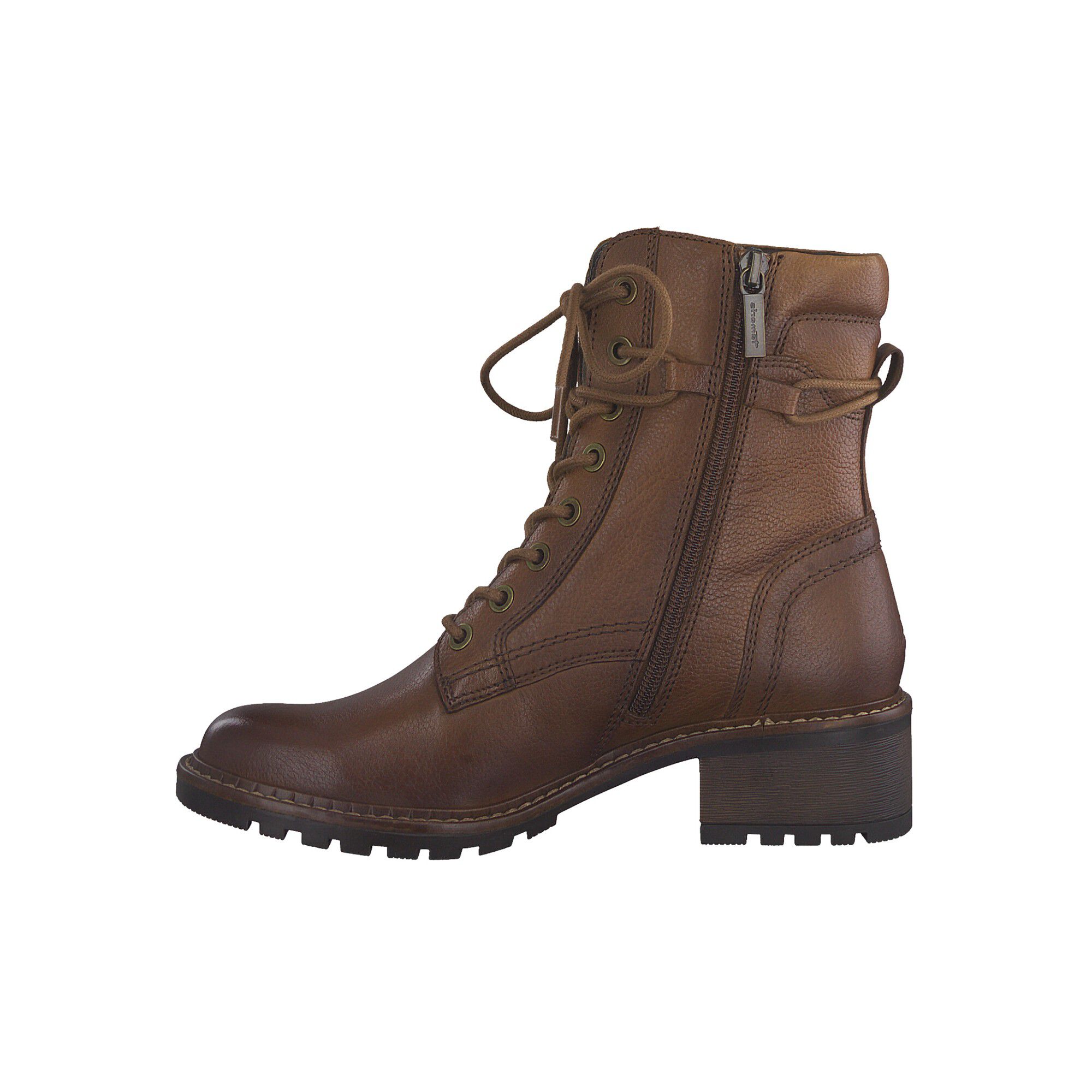 Bottines montantes lacets zippées dessus cuir