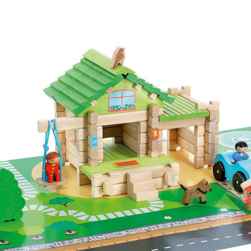 Jeu de construction en bois Ma première maison avec voiture Jeujura