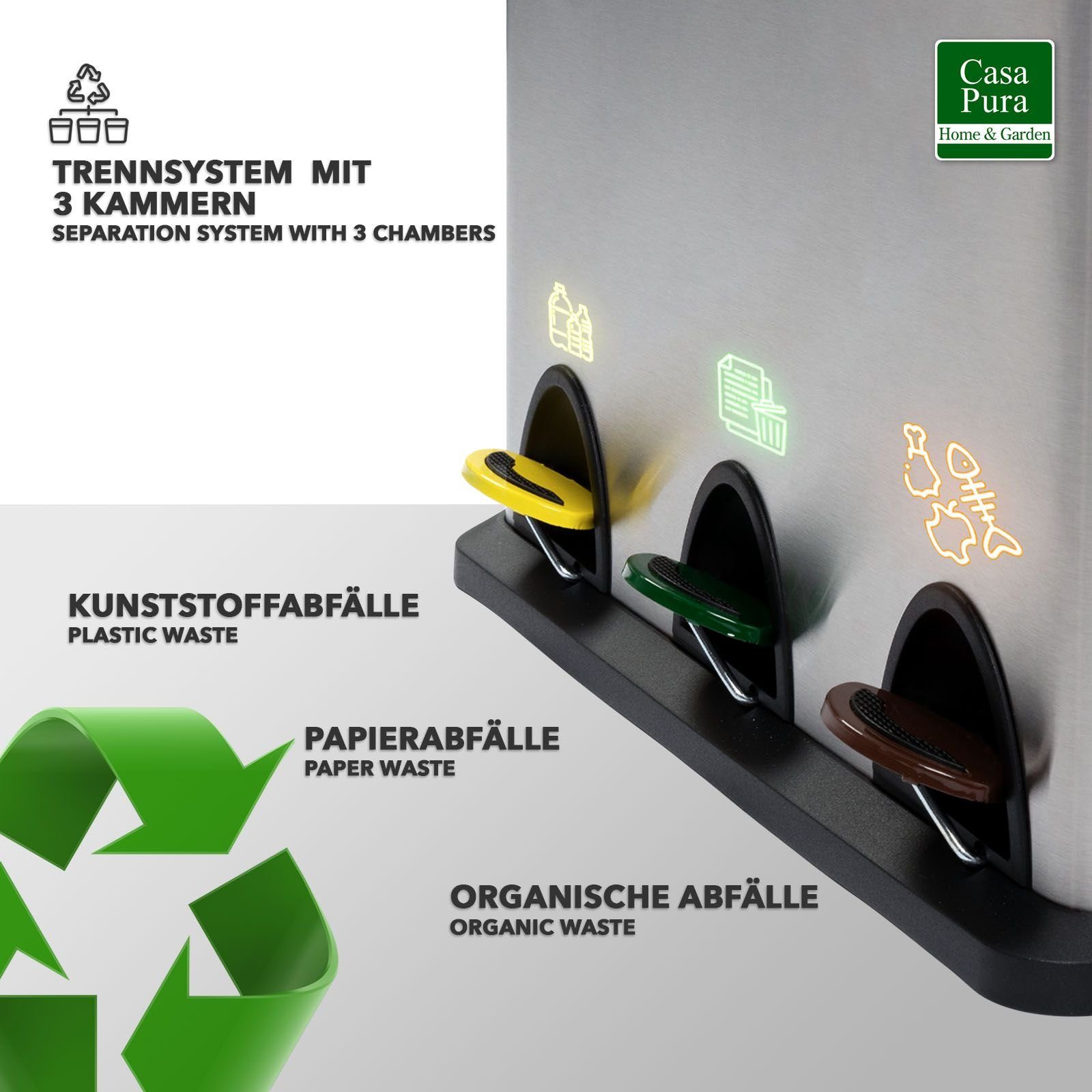 casa pura Mülleimer Brandon, 3 Größen, Mülleimer mit Trennsystem