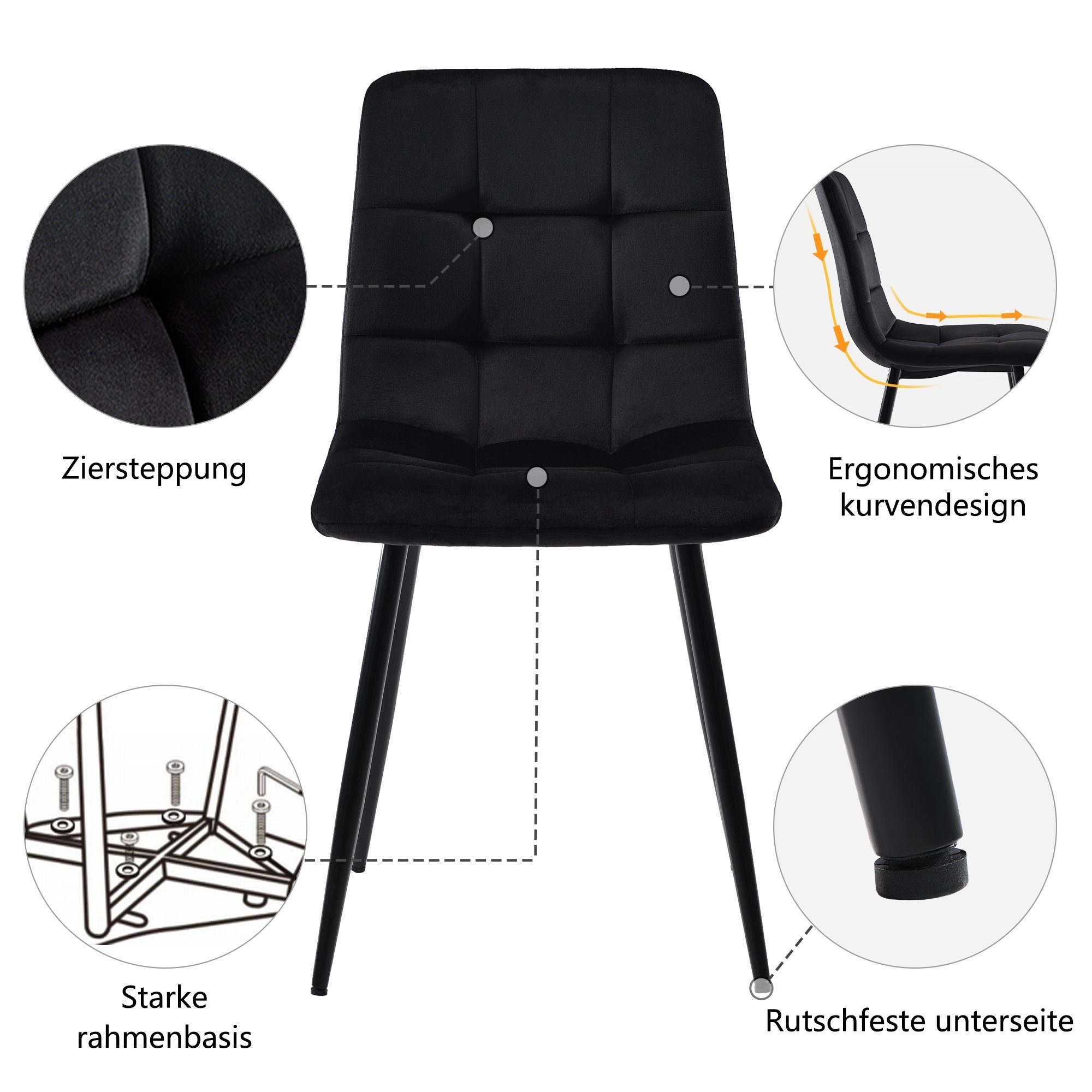 Flieks Essgruppe, (5-tlg), Esstisch mit 4 Stühlen Set Esszimmer Sitzgruppe, Metallbeine