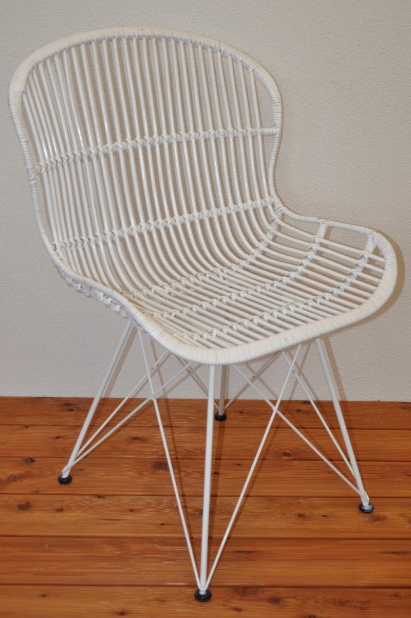 Rattani Rattanstuhl Rattanstuhl, Rattansessel Lagoa Fb. weiß lackiert, Rattan + Metall