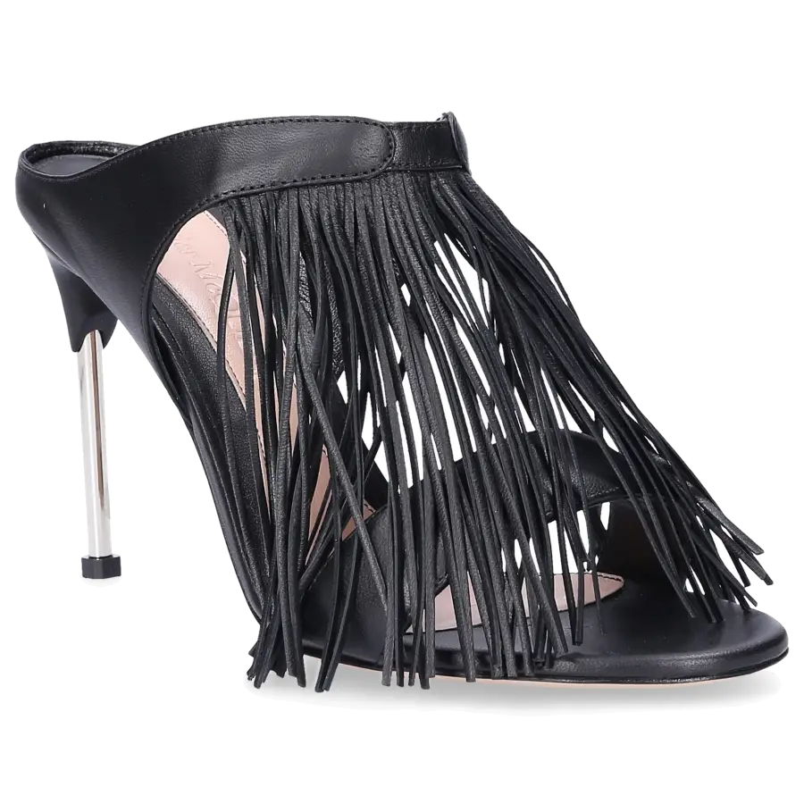 Alexander McQueen - Sandalen WHS4I Fransen schwarz silber - schwarz