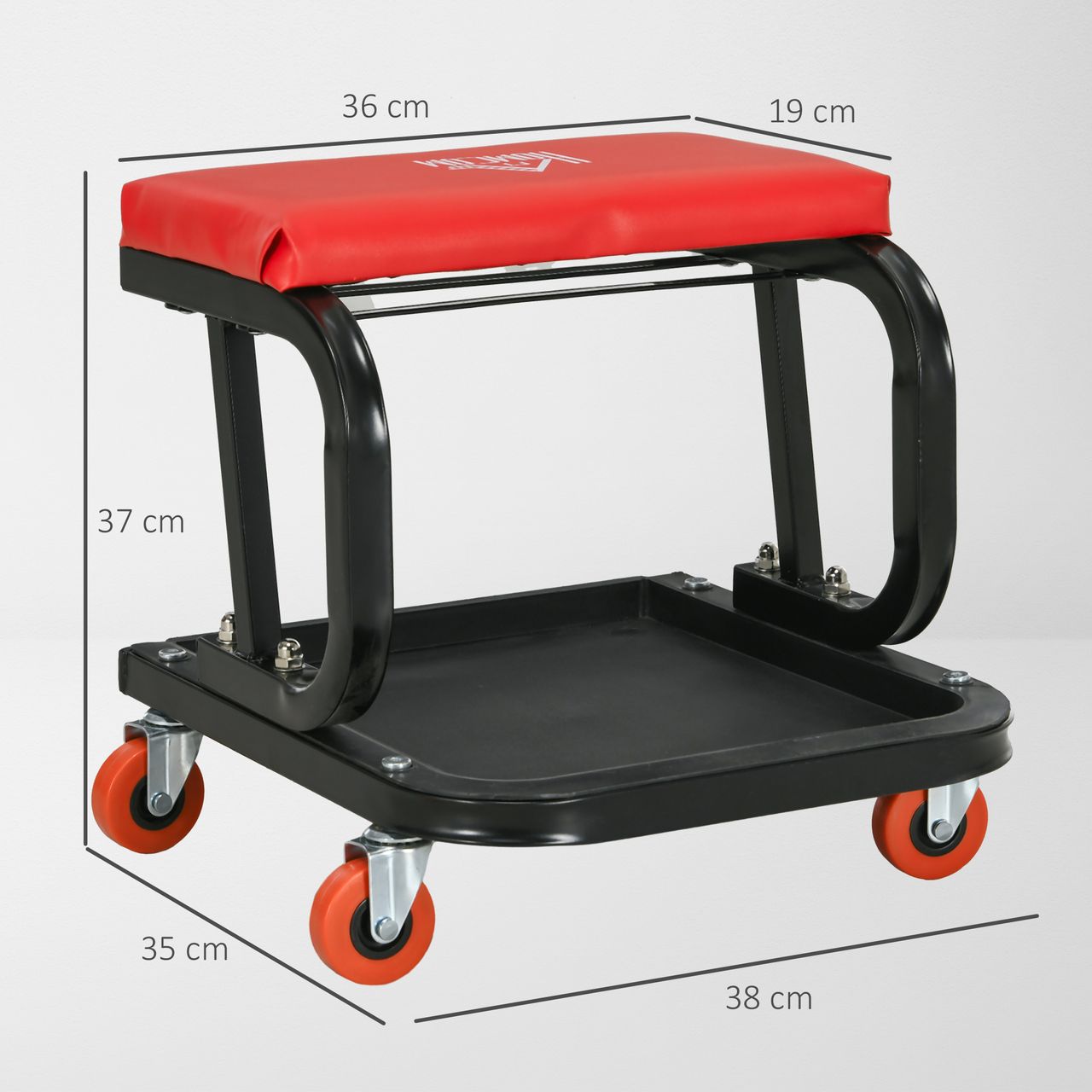 HOMCOM Werkstatthocker Arbeitshocker mit Ablage, Gepolstert Sitzkissen Stahl Rot