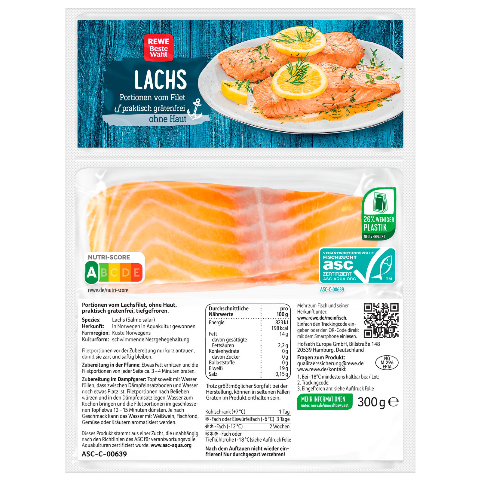 REWE Beste Wahl Norwegisches Lachsfilet ohne Haut 300g