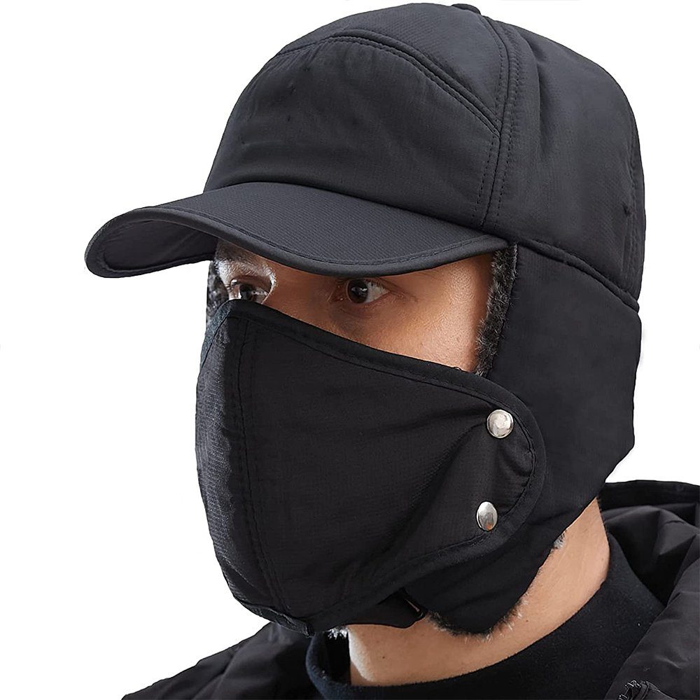 Bedee Skimütze Winddicht Warm Wintermütze mit Ohrenklappen Fliegermützen für Herren (Schwarz Wintermütze, 1-St., Herren Winter Schirmmütze Mütze Fahrrad Mütze) Herren Winter Cap für Skaten Snowboarden Radfahren