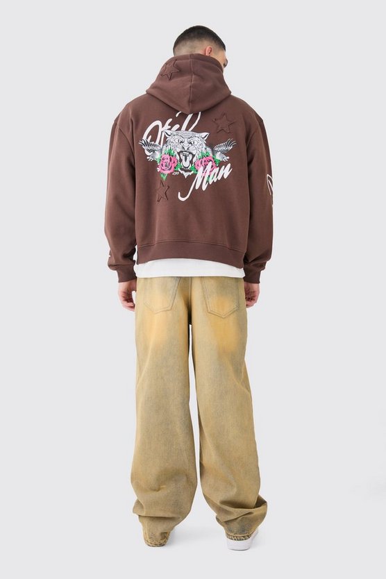 Kastiger Oversize Hoodie mit Tiger-Print
