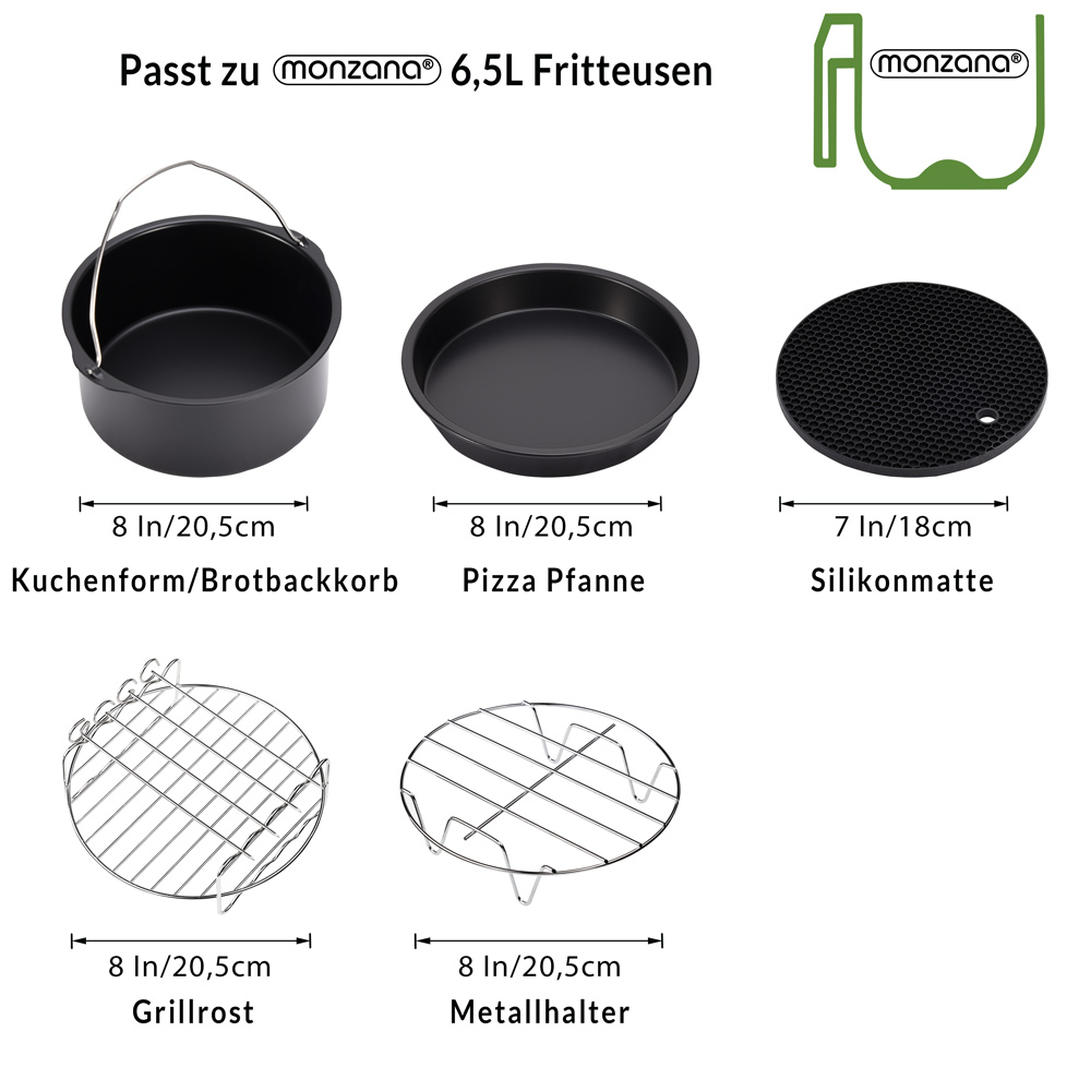 DEUBA Fritteuse Zubehör XL größerere Durchmesser 9 tlg 18,5-20cm schwarz / silber
