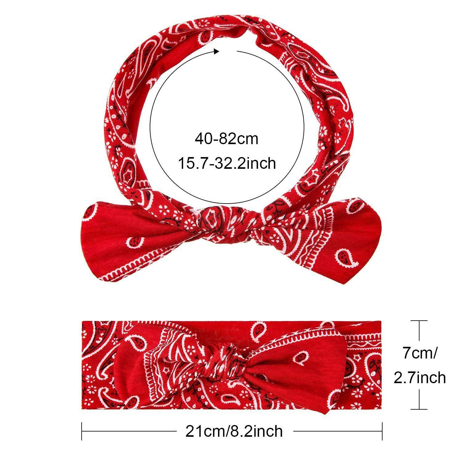 YYV Haarband 6 Stück Paisley Stirnbänder Boho Bogen Bandana Knoten Kopfbedeckung, 6-tlg., Retro Blume Gedruckt Elastische Kaninchen Ohr Haarband für Mädchen