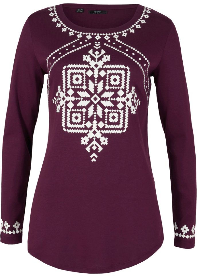 Baumwollripp-Langarmshirt mit Norwegermotiv