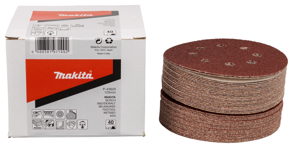 Accessoires Makita P-43620 Disque de ponçage 125 mm K40 rouge Velcro 50 pièces