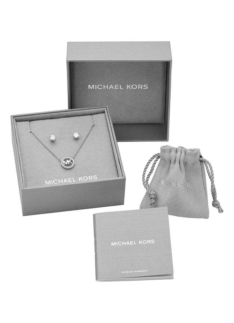 Set regalo Michael Kors con logo MK, composto da collana e orecchini in argento sterling MKC1260AN040