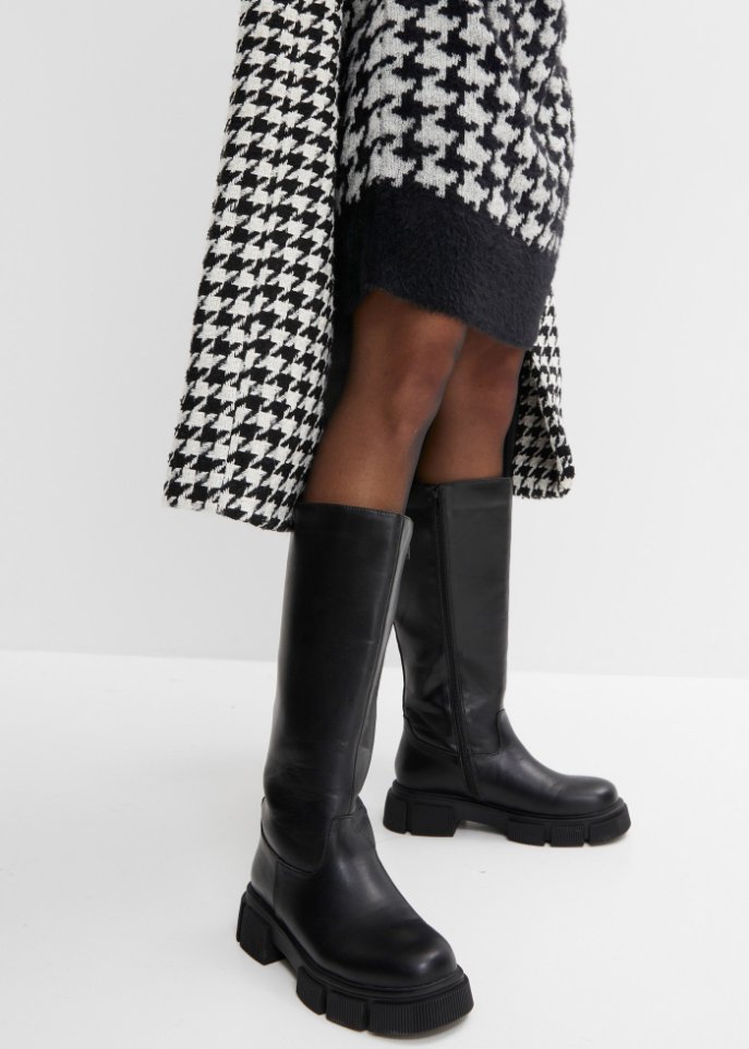 Strickkleid mit Hahnentritt-Muster