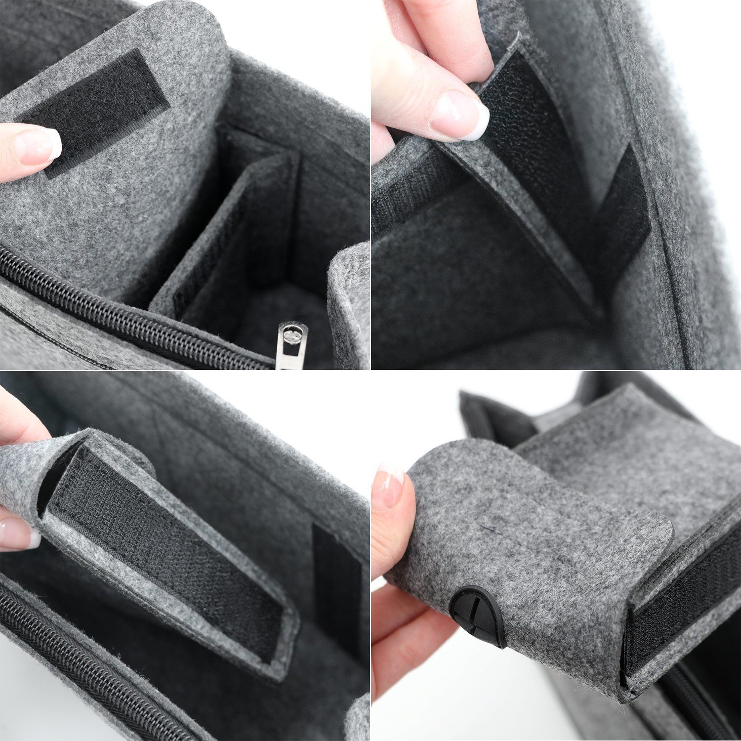 DuneDesign Aufbewahrungstasche Handtaschen Organizer XL 36x12x22cm Filz Einsatz, 36x12x22 cm Innentasche Grau