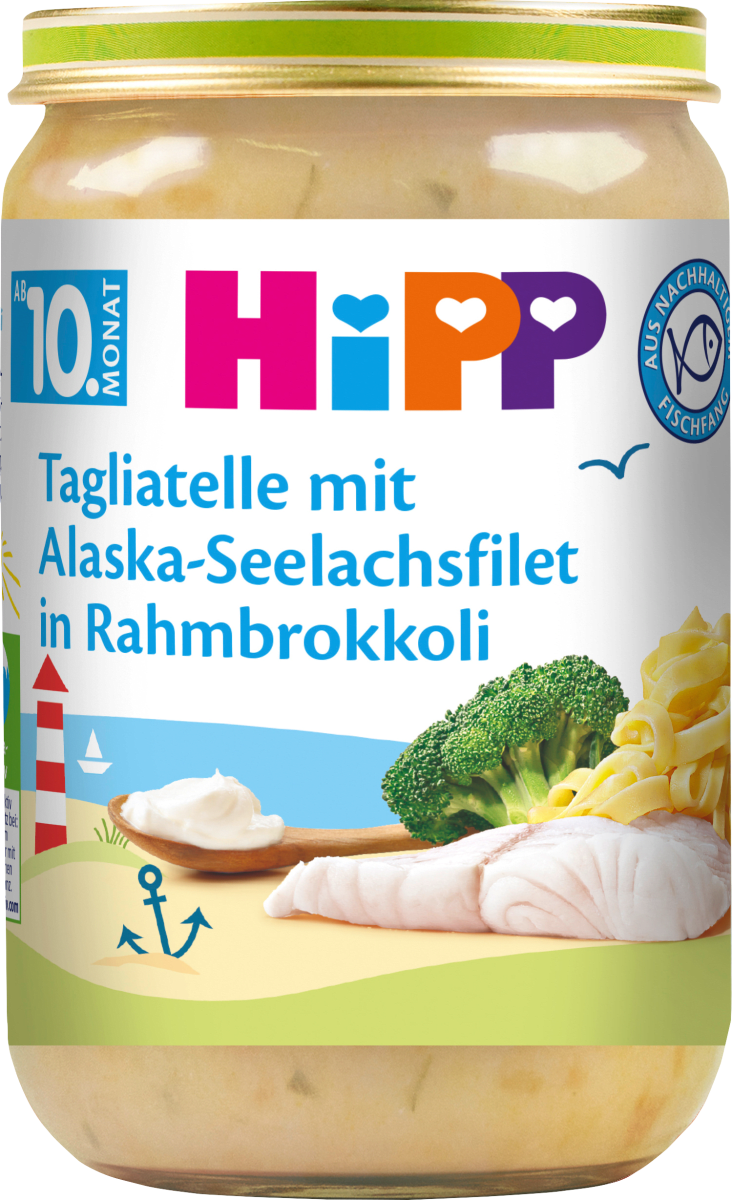 Menü Tagliatelle mit Alaska-Seelachsfilet in Rahmbrokkoli ab dem 10. Monat, 220 g