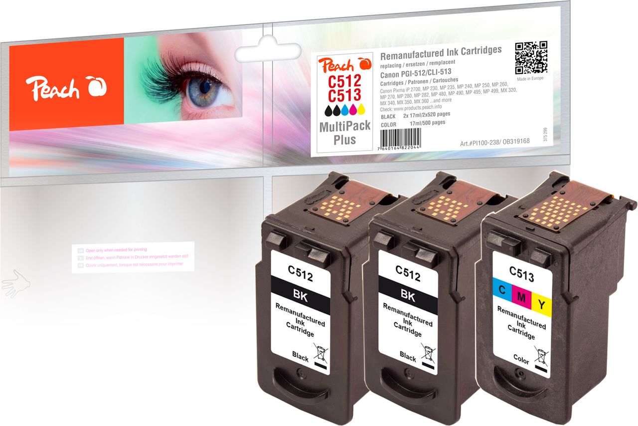 Peach Spar Pack Plus Druckköpfe ersetzt Canon PG-512BK*2, CL-513C