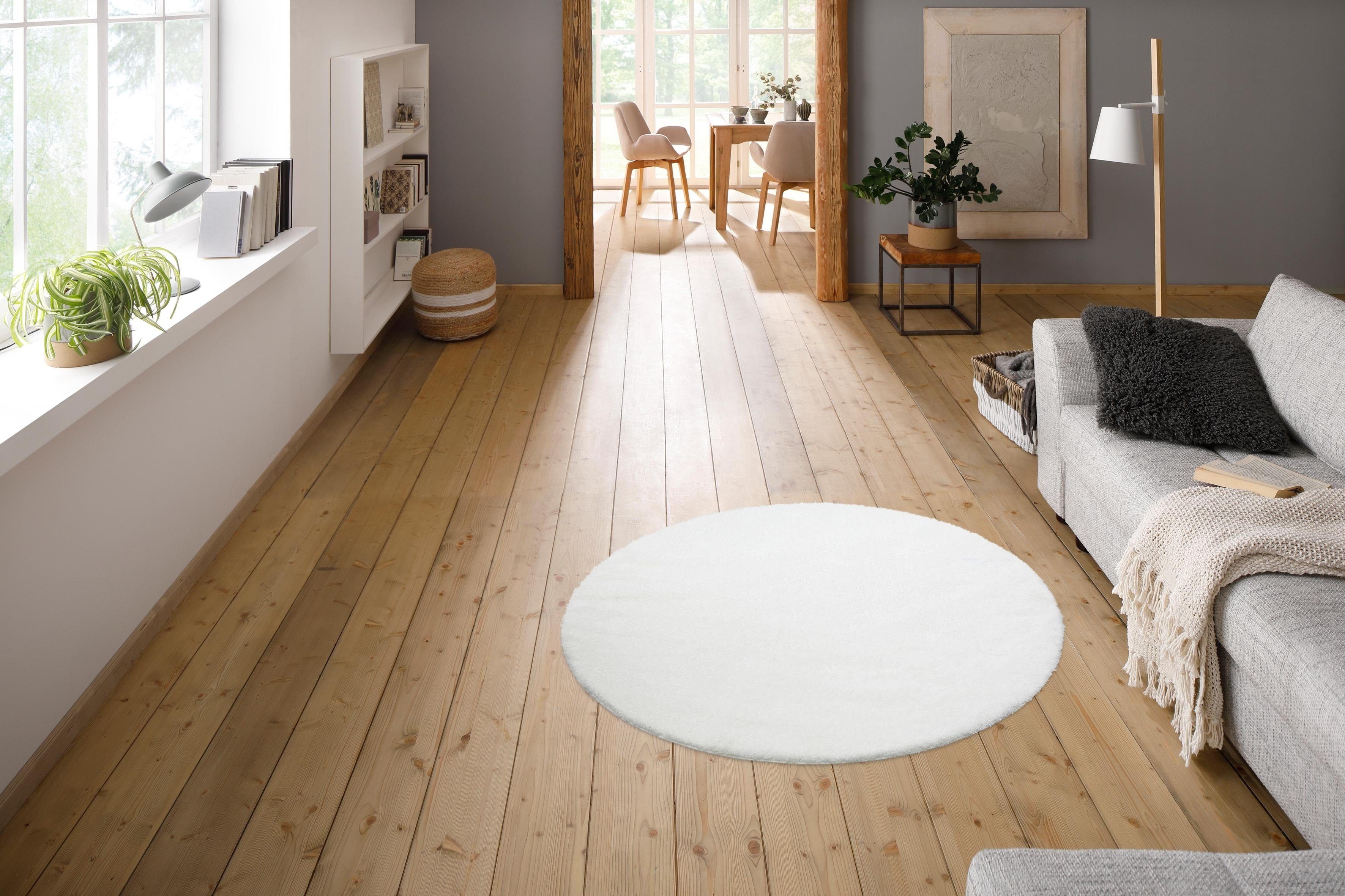 Hochflor-Teppich Malin, Home affaire, rund, Höhe: 43 mm, Uni-Farben, leicht glänzend, besonders flauschig durch Mikrofaser
