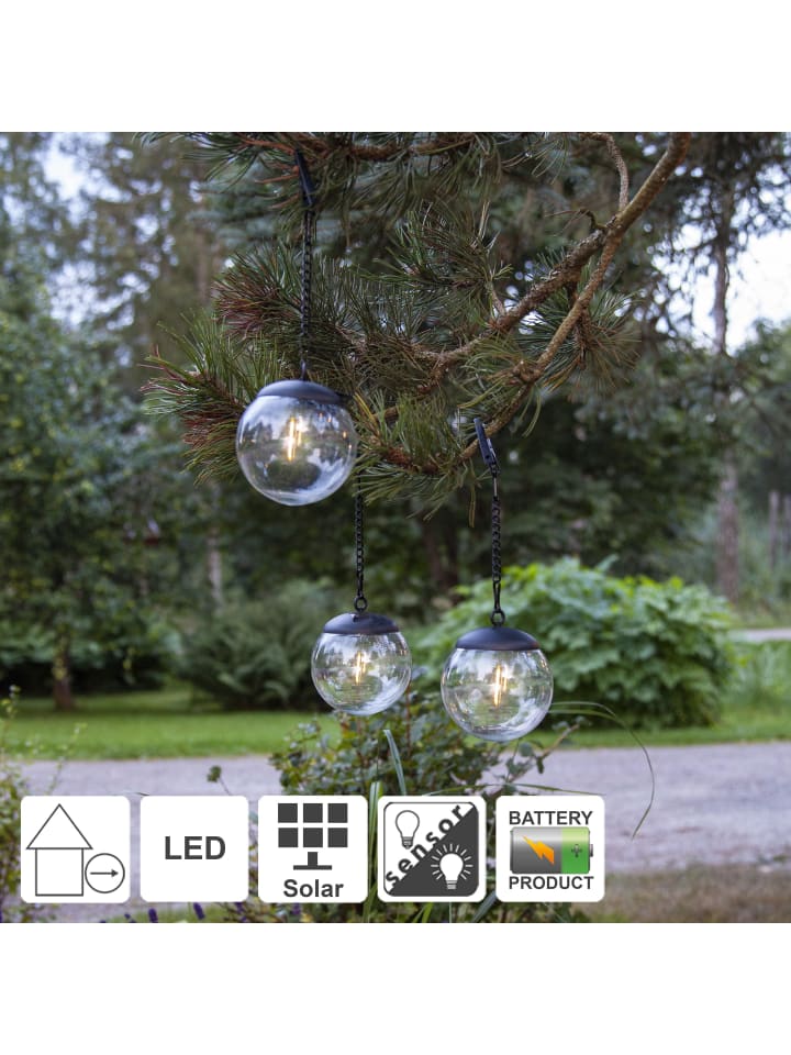 STAR Trading Solar-Hängeleuchte Globe 3er-Set in Schwarz,Transparent günstig kaufen onesize